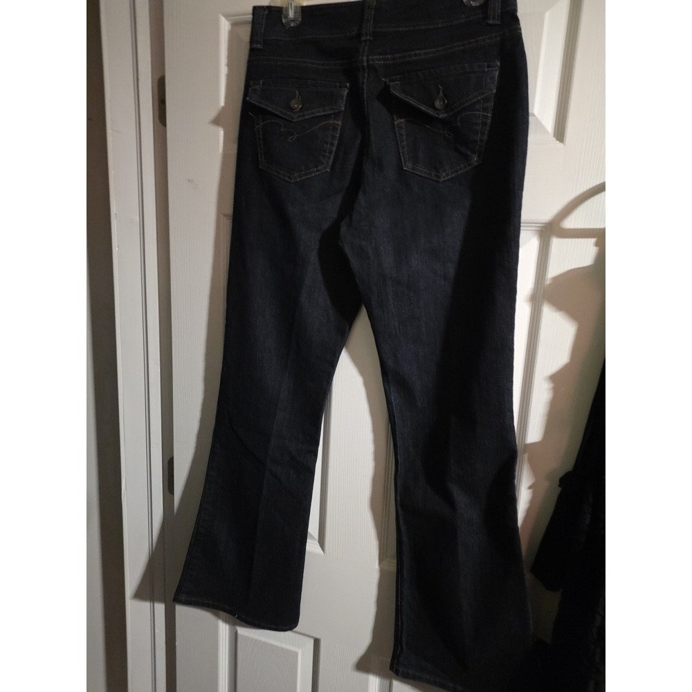 NINE WEST Blue Arianna Flap Pocket Dark Wash Faded Crease Bootcut Jeans 10 30x31
